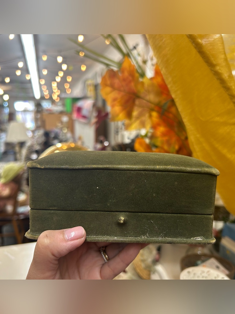 Vintage Small Olive Green Velvet Jewelry Box - Elegant Home Accent